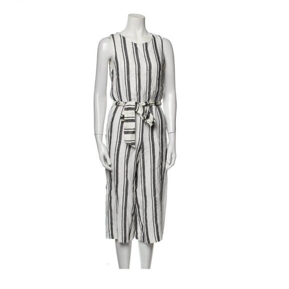 ALICE + OLIVIA Grey and White Striped Women's Scoop Neck Jumpsuit Size: S | US - Picture 2 of 7
